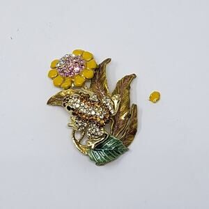 Gold-Tone Frog on a Yellow Flower *DIY* Brooch Pin - Pin Assembly Missing
